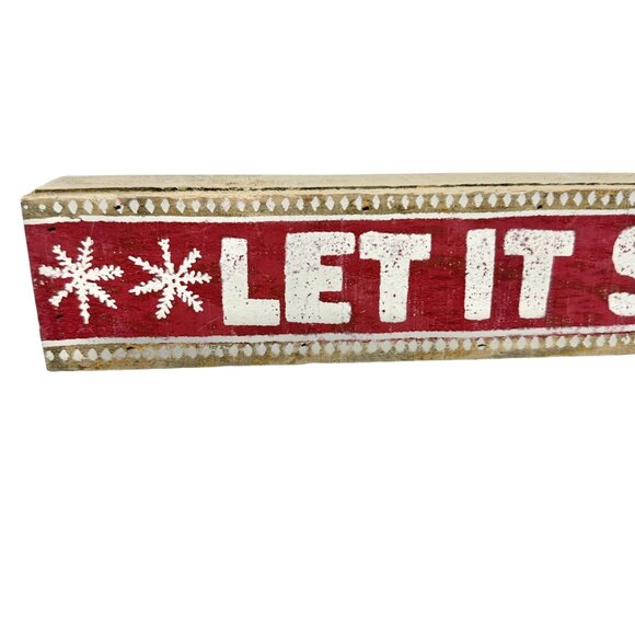 Let It Snow Wooden Holiday Decoration Sign 15" L x 2.5" H Red White Rustic Style - Picture 3 of 7